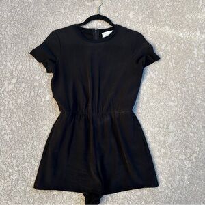 Alice + Olivia Air Romper Black Silk Size 2 Pockets Zipper Back